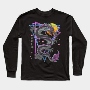 Japanese Tokyo Dragon Retro 80s Vaporwave Sakura Long Sleeve T-Shirt